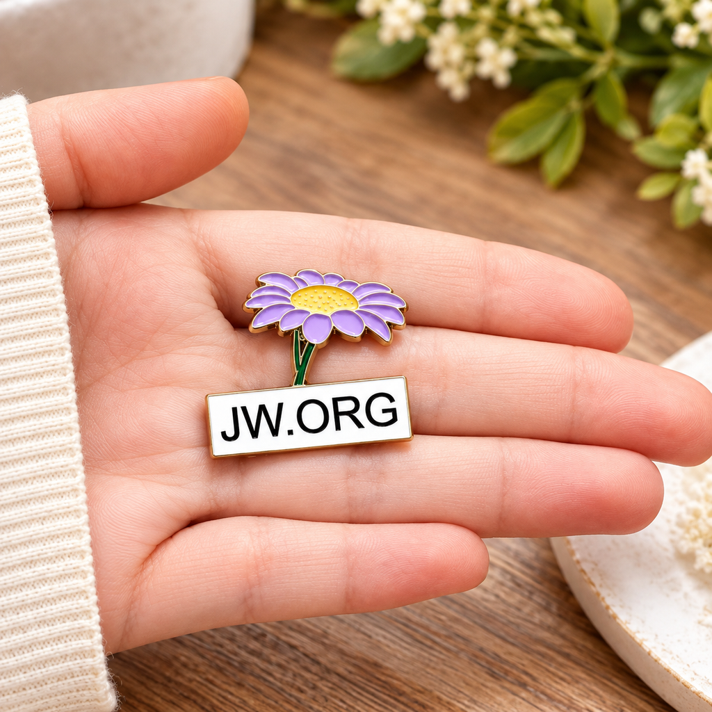 JW.ORG Purple Flower Enamel Lapel Pin, Metal Jewelry Accessory