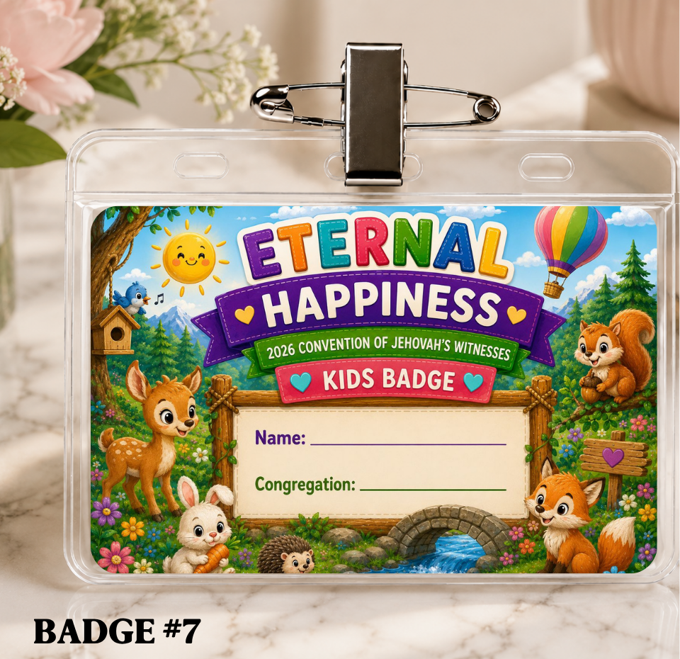 JW 2026 Eternal Happiness Kids Convention Badge, Animal Jungle Theme