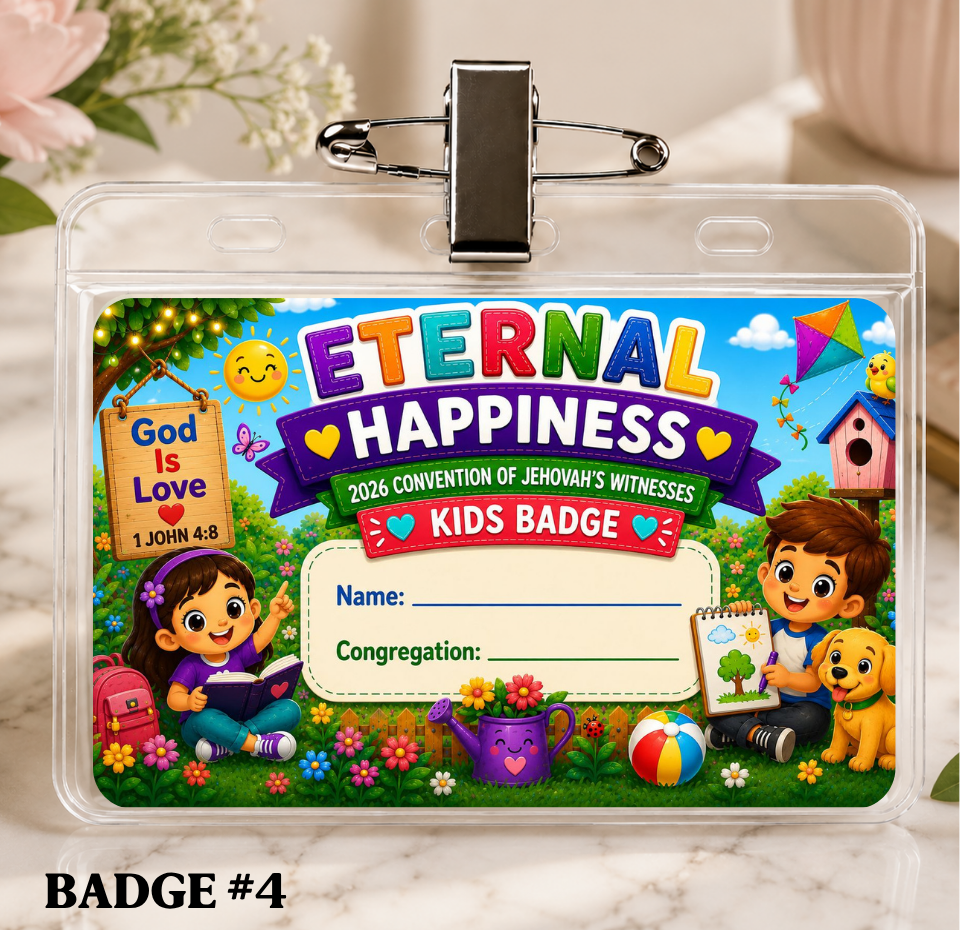 JW 2026 Eternal Happiness Kids Convention Badge, Animal Jungle Theme