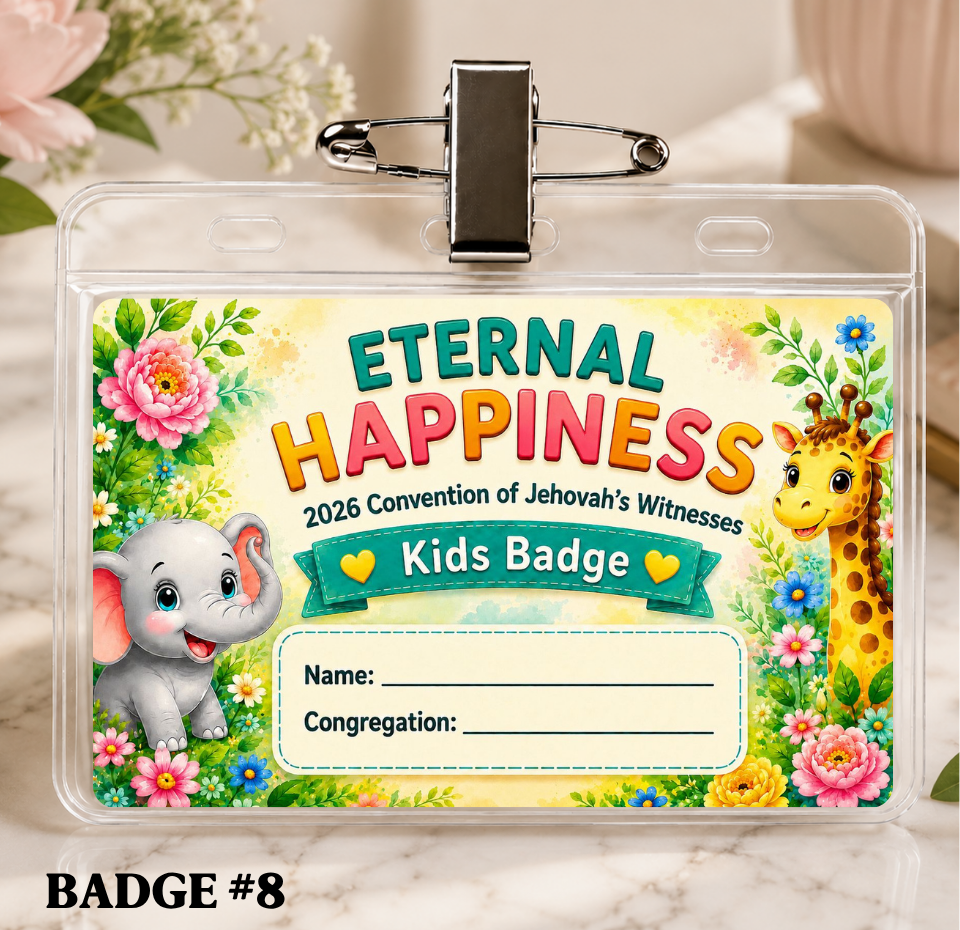 JW 2026 Eternal Happiness Kids Convention Badge, Animal Jungle Theme