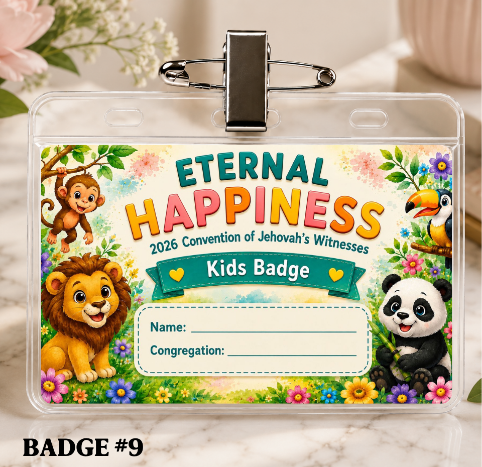 JW 2026 Eternal Happiness Kids Convention Badge, Animal Jungle Theme